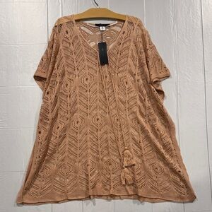 Women's Pink Crochet Swim Cover-Up Poncho